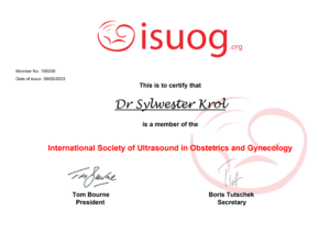 certyfikat International Society of Ultrasound in Obstetrics and Gynecology dla doktora Sylwester Król